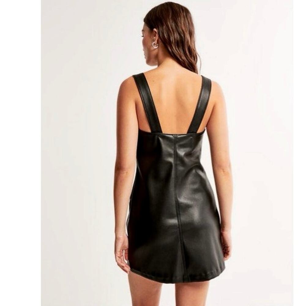 Abercrombie & Fitch Womens Black Faux Leather Sleeveless Shift Mini Dress Size M - Picture 4 of 9
